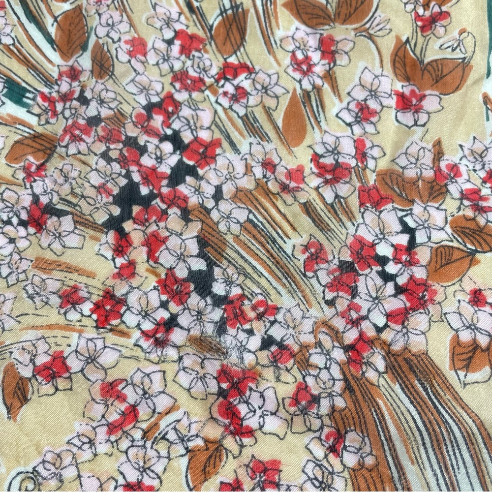 Vintage Silk Scarf Floral FLAWS Green Cream Retro Square Border Women Autumn‎ - Picture 16 of 16